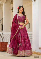Wedding Partywear Wine Slim Georgette Lehengha Choli With Dupata - Agnidhara
