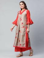 Ahalyaa Womens Chiku Chanderi Printed Kurta Palazzo Set - Distacart