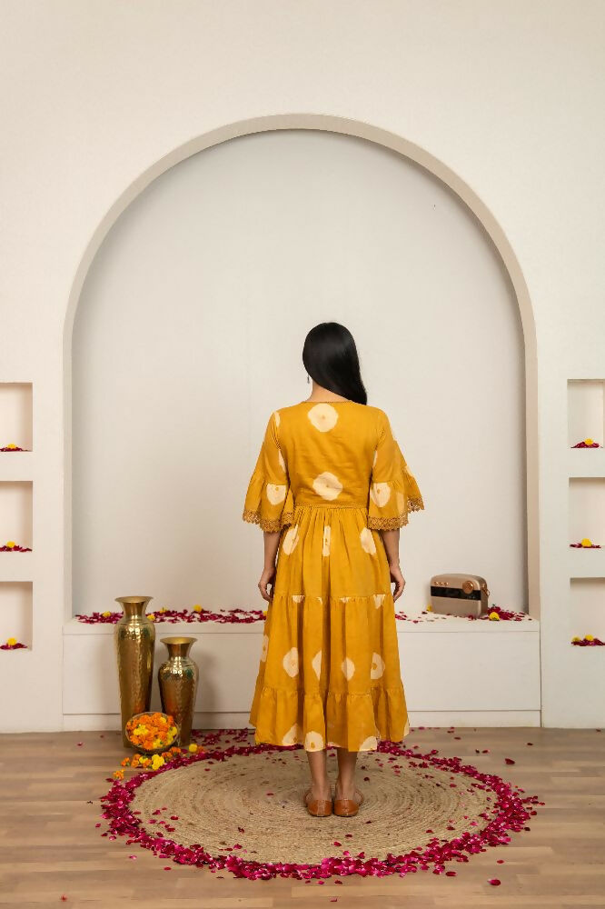 Joban Fashion Mustard Yellow Tie & Dye Cotton Dress - Distacart
