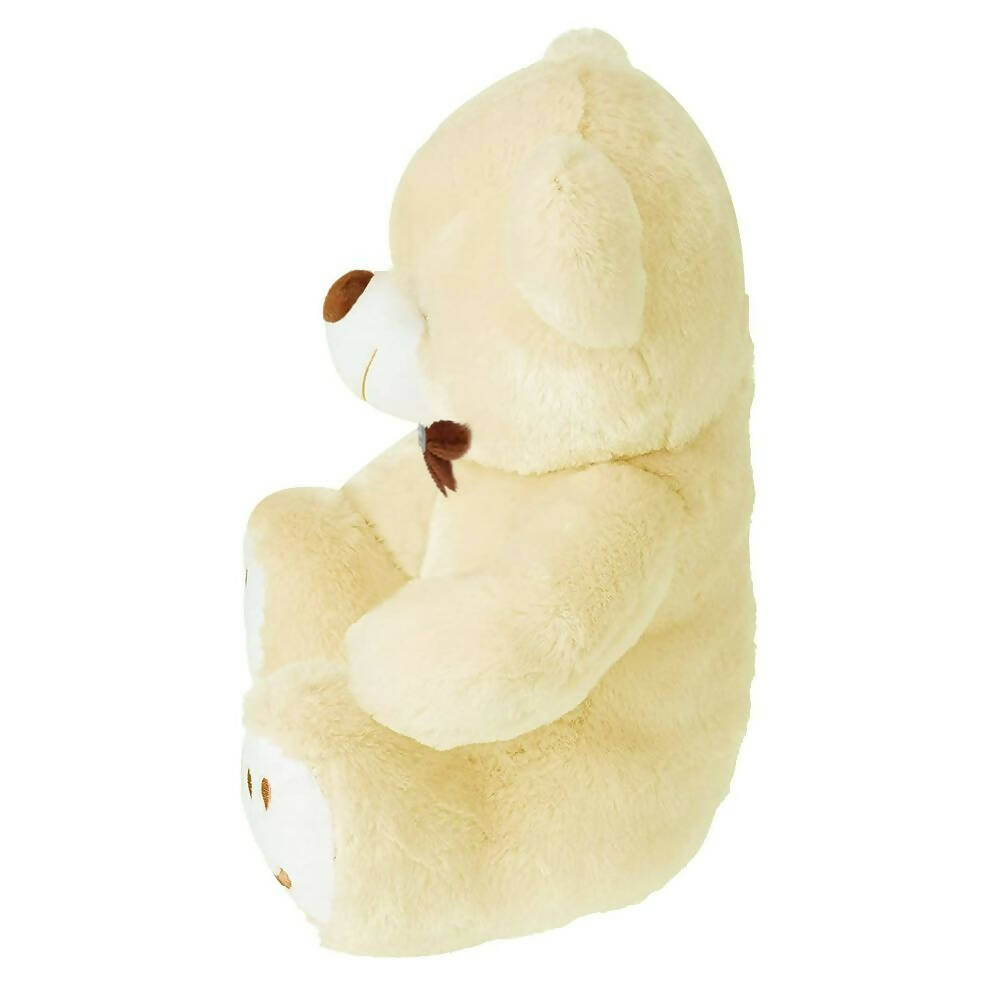Webby Plush Cute Sitting Teddy Bear Soft Toys with Neck Bow and Foot Print (Beige)