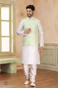 Raivat Ethnic Jacquard Banarasi Silk Woven Work 3 Pics Jacket Set In Pista Green Colour - Distacart
