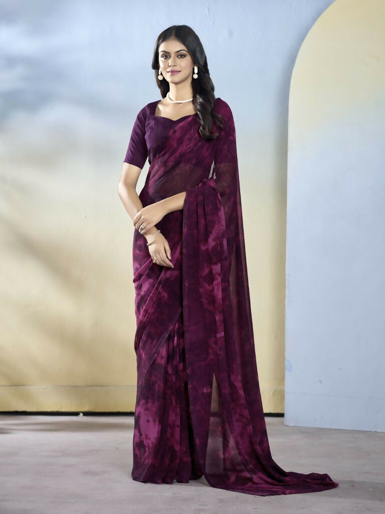 Wine Georgette Designer Printed Ready to Wear Saree - Samyana