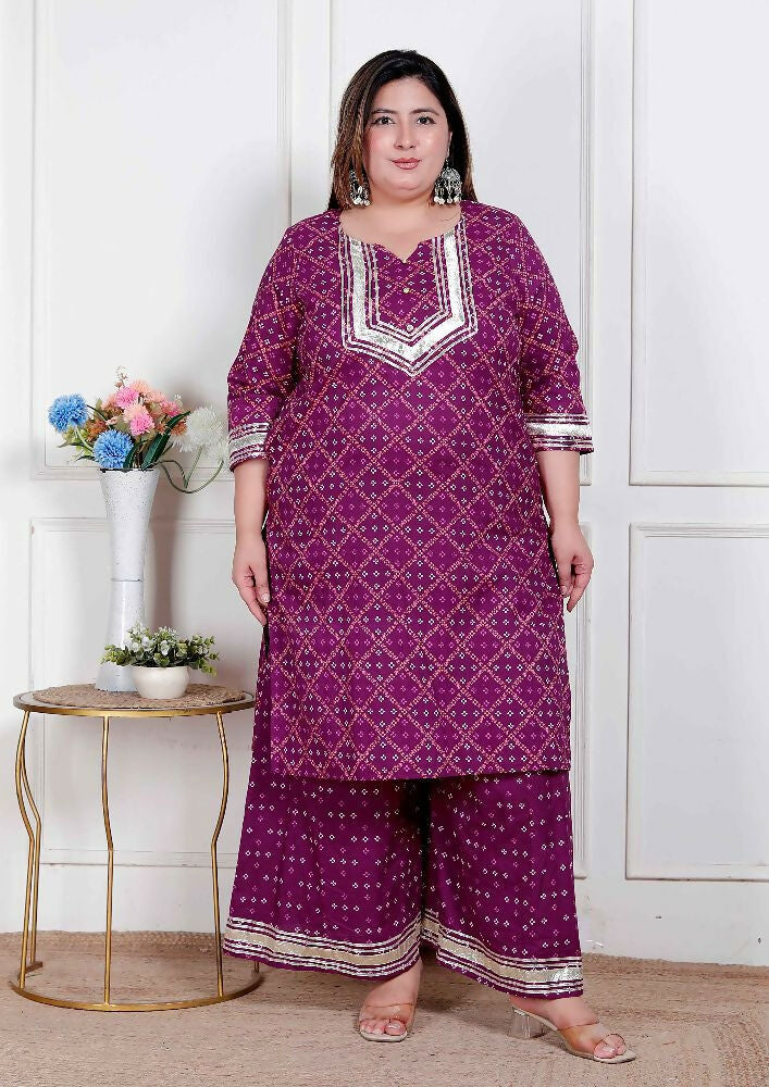 Miravan Plus Size Women Cotton Magenta Gota Work Kurta With Flared Palazzo - Distacart
