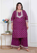 Miravan Plus Size Women Cotton Magenta Gota Work Kurta With Flared Palazzo - Distacart