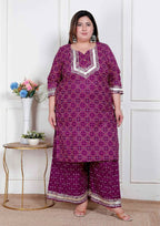 Miravan Plus Size Women Cotton Magenta Gota Work Kurta With Flared Palazzo - Distacart