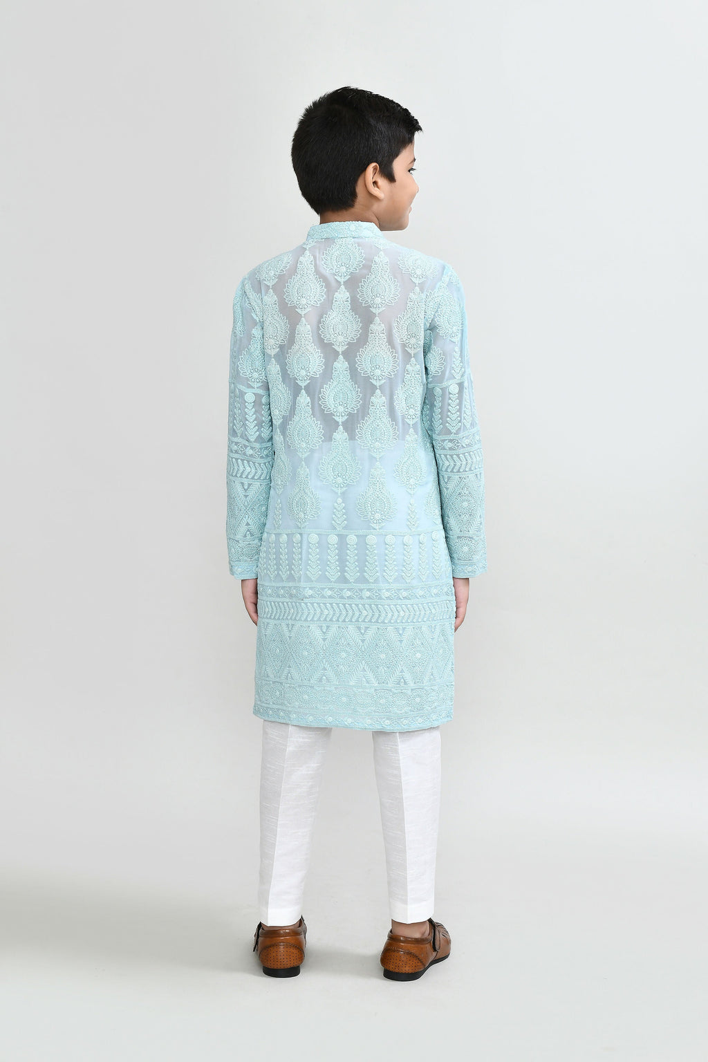 Joban Fashion Georgette Aqua Green Kurta With Straight Fit Pant