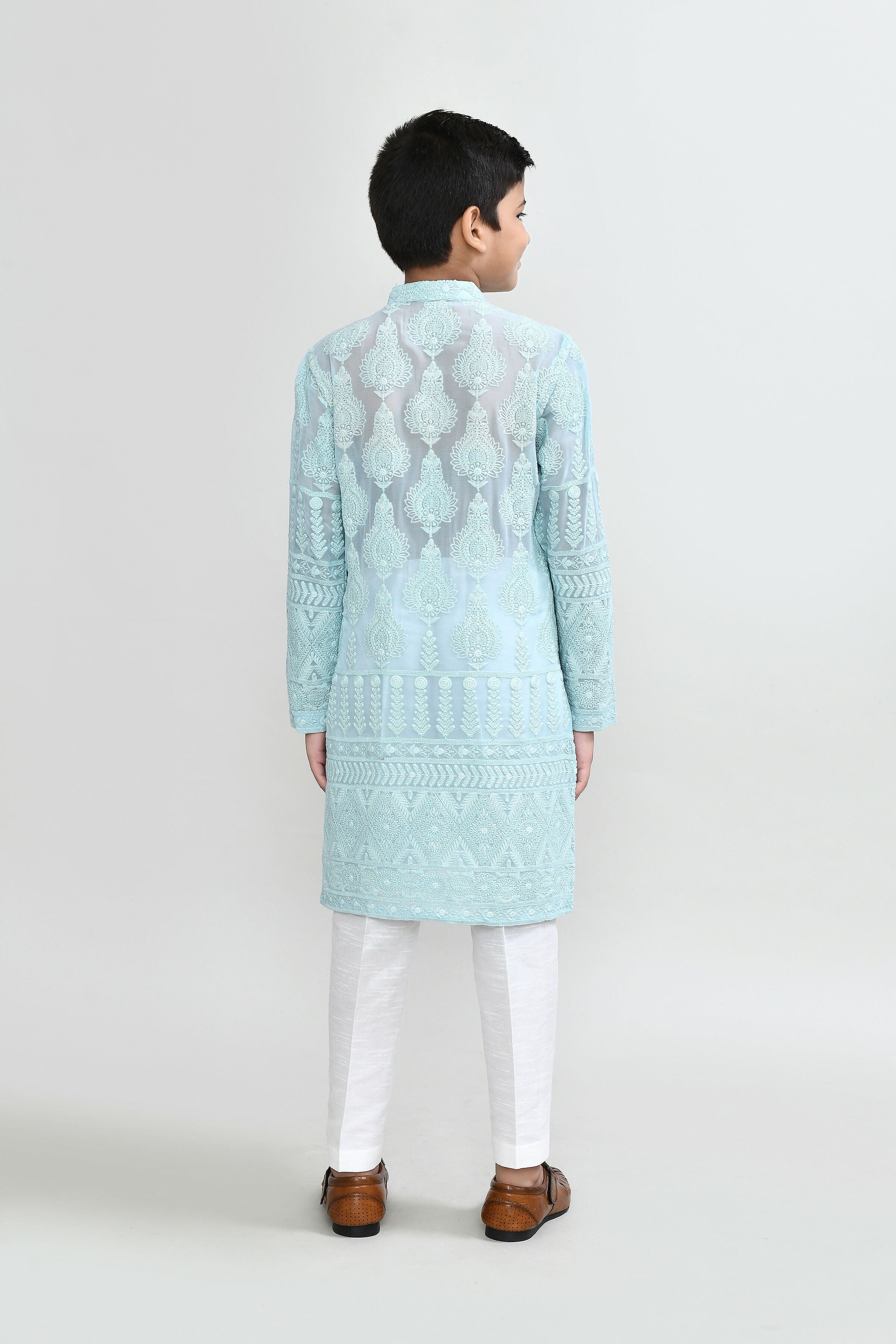 Joban Fashion Georgette Aqua Green Kurta With Straight Fit Pant