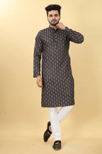 Black Cotton Printed Men's Kurta - Mahotsav