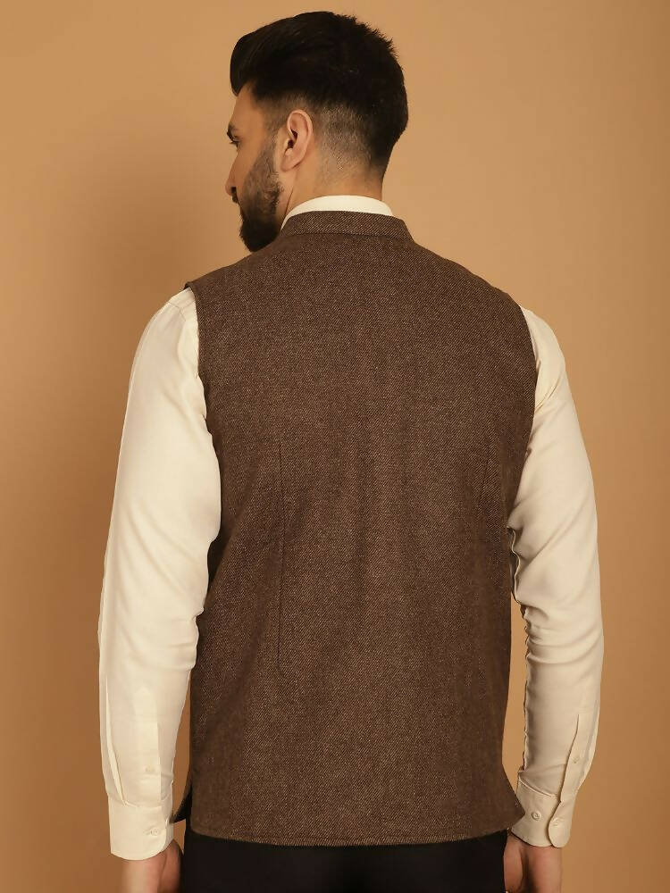 Even Apparels Pure Wool Nehru Jacket - Brown