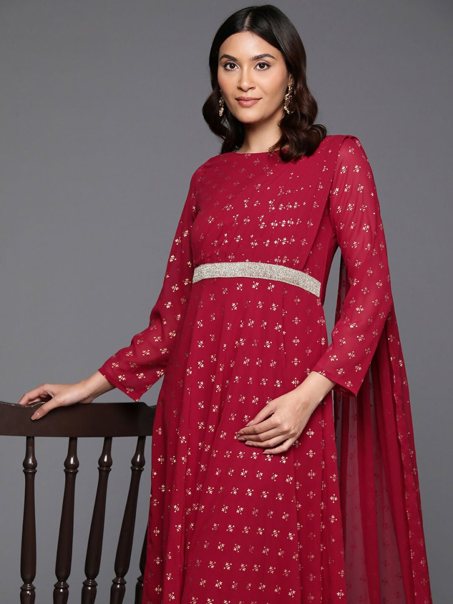 Ahalyaa Women's Traditional wear Ethnic Dress - Maroon - Distacart