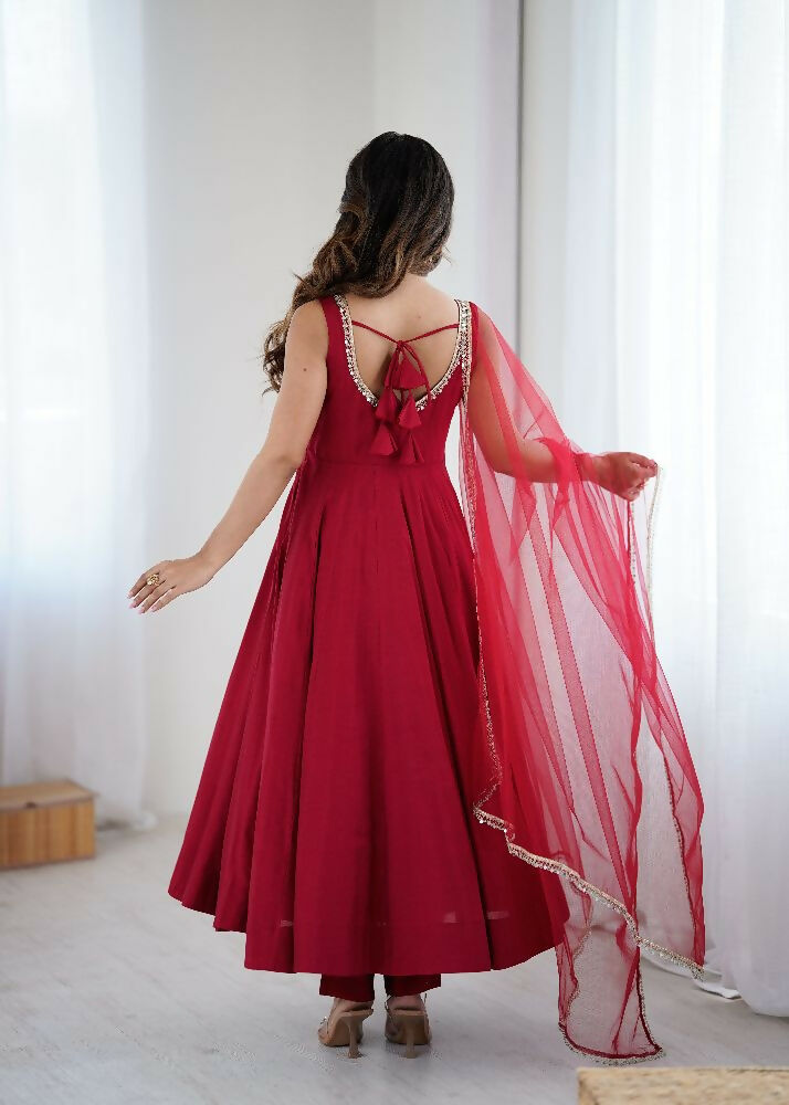 Joban Fashion Maroon Kurta Set Chanderi Sequence Embroidery Work - Distacart