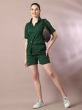 Myshka Women's Green Solid Regular Fit Shirt