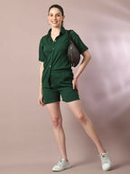 Myshka Women's Green Solid Regular Fit Shirt