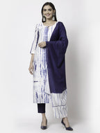 Myshka Women White Viscose Printed 3/4 Sleeve Round Neck Kurta Pant Dupatta Set