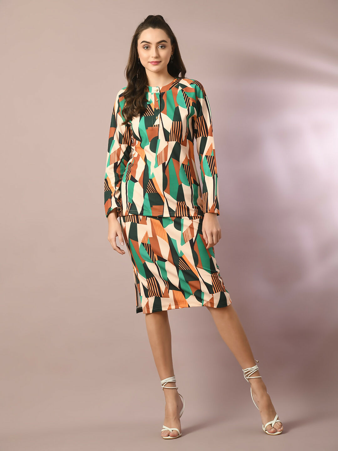 Myshka Women's Multi Printed Knee Length Party Embellished Skirts