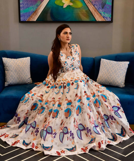 Casual Designer Offwhite Cotton Silk Gown - Anbazaar