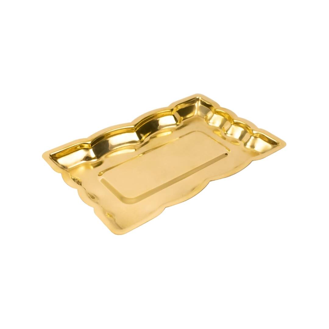 Spillbox Gold-Toned Brass Rectangular Betal Thali Pooja Essential
