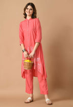 Joban Fashion Coral Cotton Rayon Kurta Set