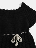 Chutput Kids Woollen Hand Knitted Full Sleeves Cardigan With Short Sleeves Flower Work Dress For Baby Girls - Grey