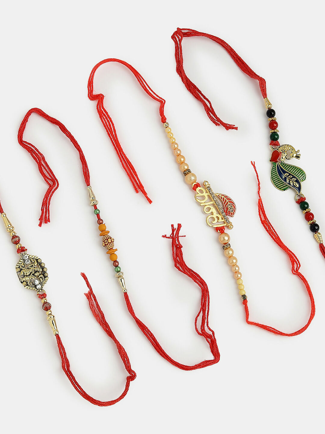NVR Men Set of 4 Multicolor Radha Krishna & Peacock Design Rakhi With Roli Chawal - Distacart