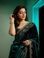 Joban Fashion Green Viscose Velvet Party Wear Sarees - Distacart
