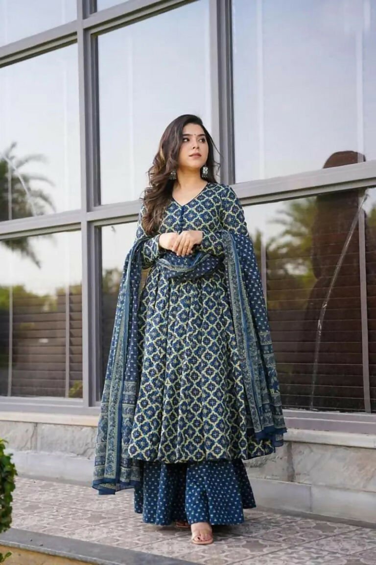 Aayaa Designer Printed Cotton Silk Suit - Multi Color
