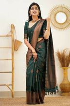 DEIANA'S Beautiful Designer Golden zari Soft Lichi Silk Saree - Green