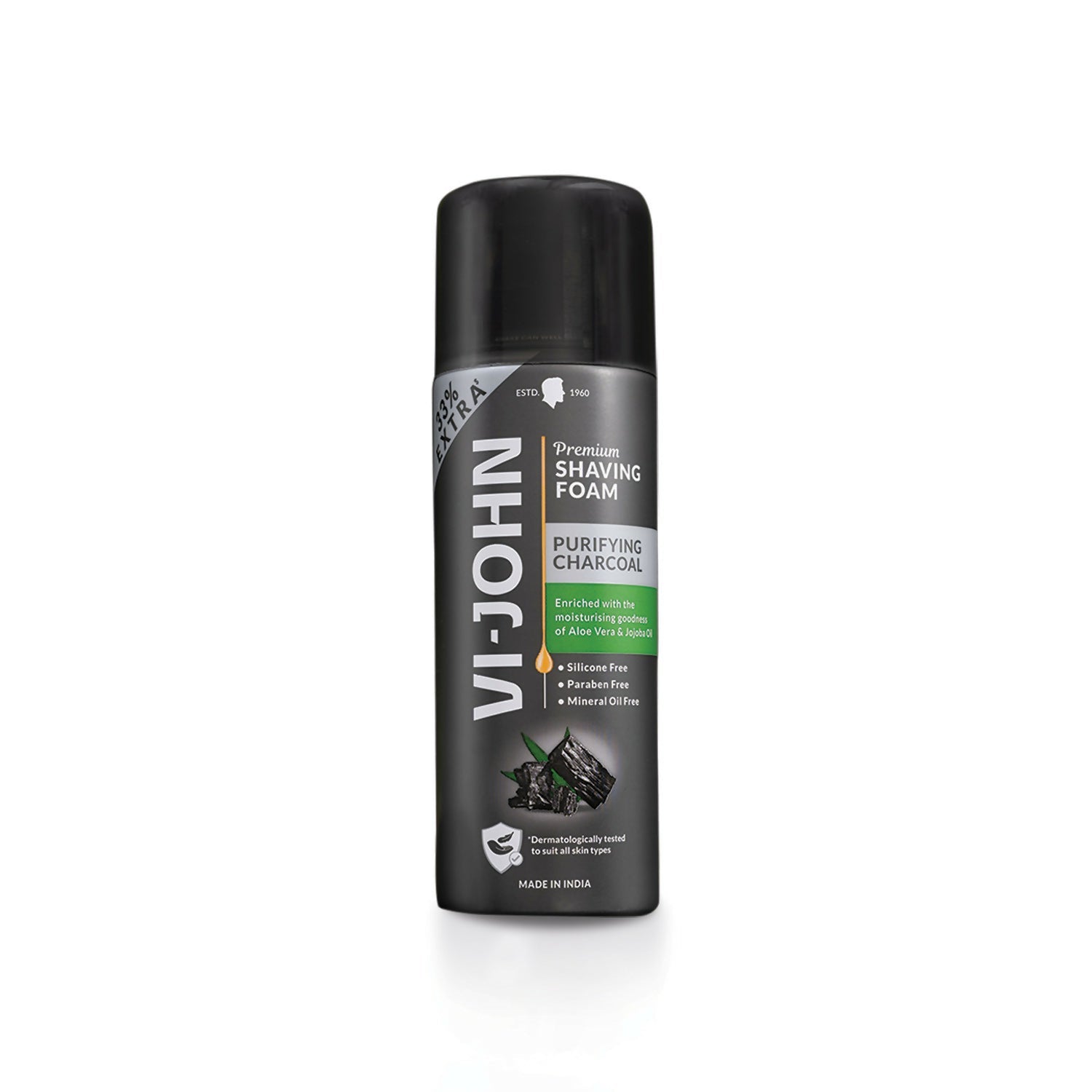 VI-JOHN Dermatologically Tested Premium Purifying Charcoal Shaving Foam Enriched with Aloevera & Jojoba Oil Free From Silicone, Paraben & Mineral Oil - Distacart