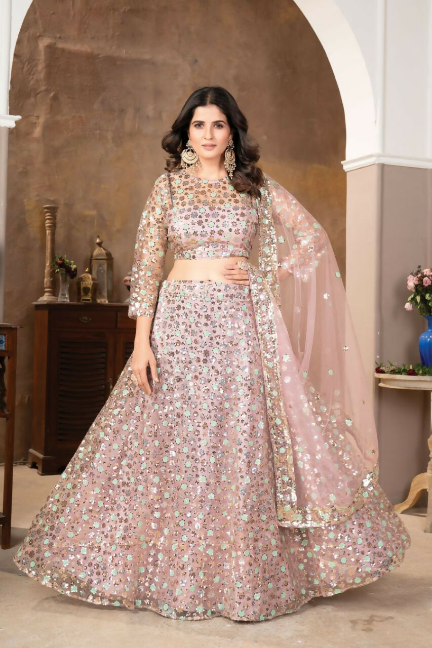 Eilara Light Peach Colour Designer Sequence Work On Net Lehenga Choli