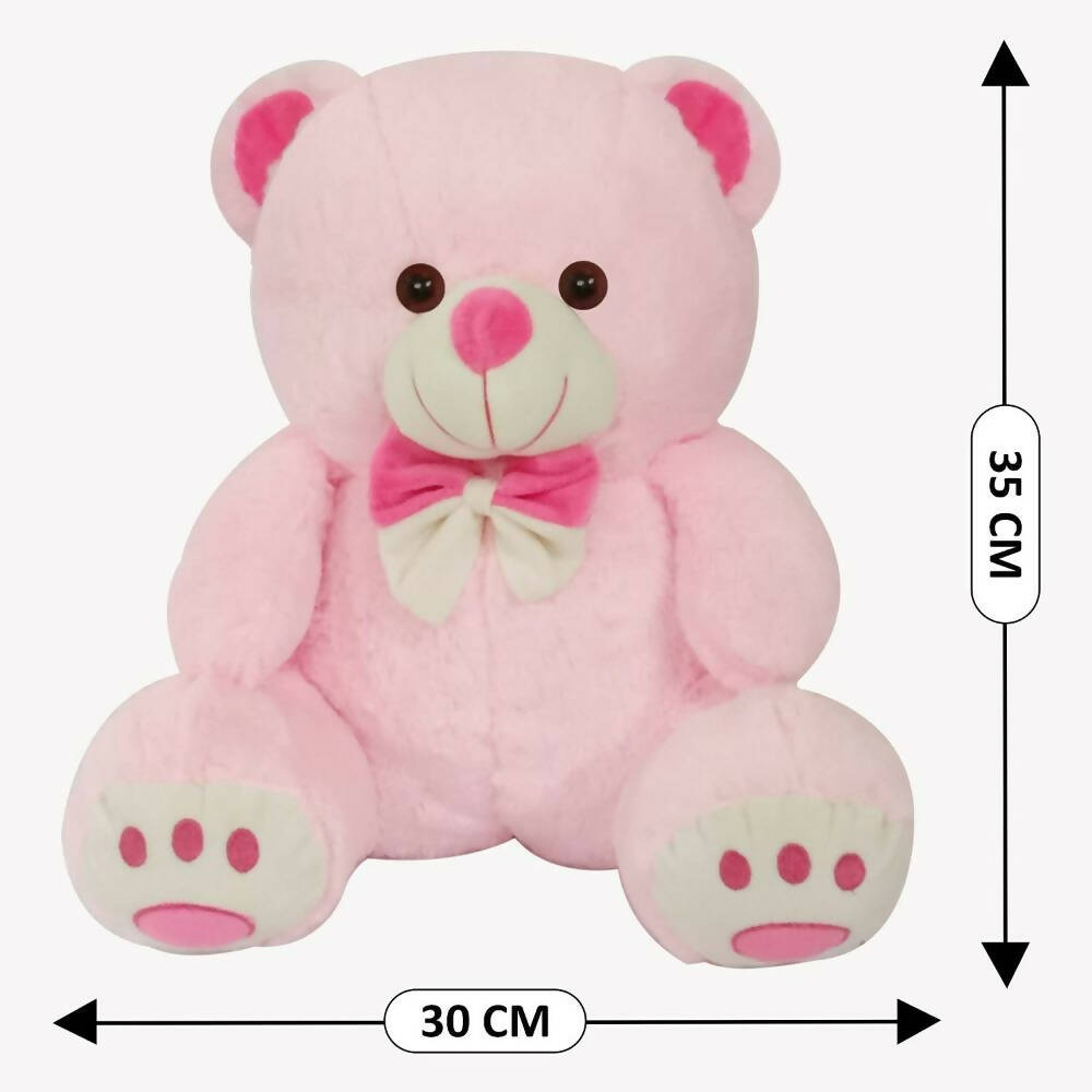 Webby Plush Cute Sitting Teddy Bear Soft Toys With Neck Bow And Foot Print, Pink