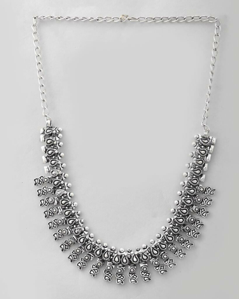 VOJ Silver-Toned Silver-Plated Oxidized Necklace
