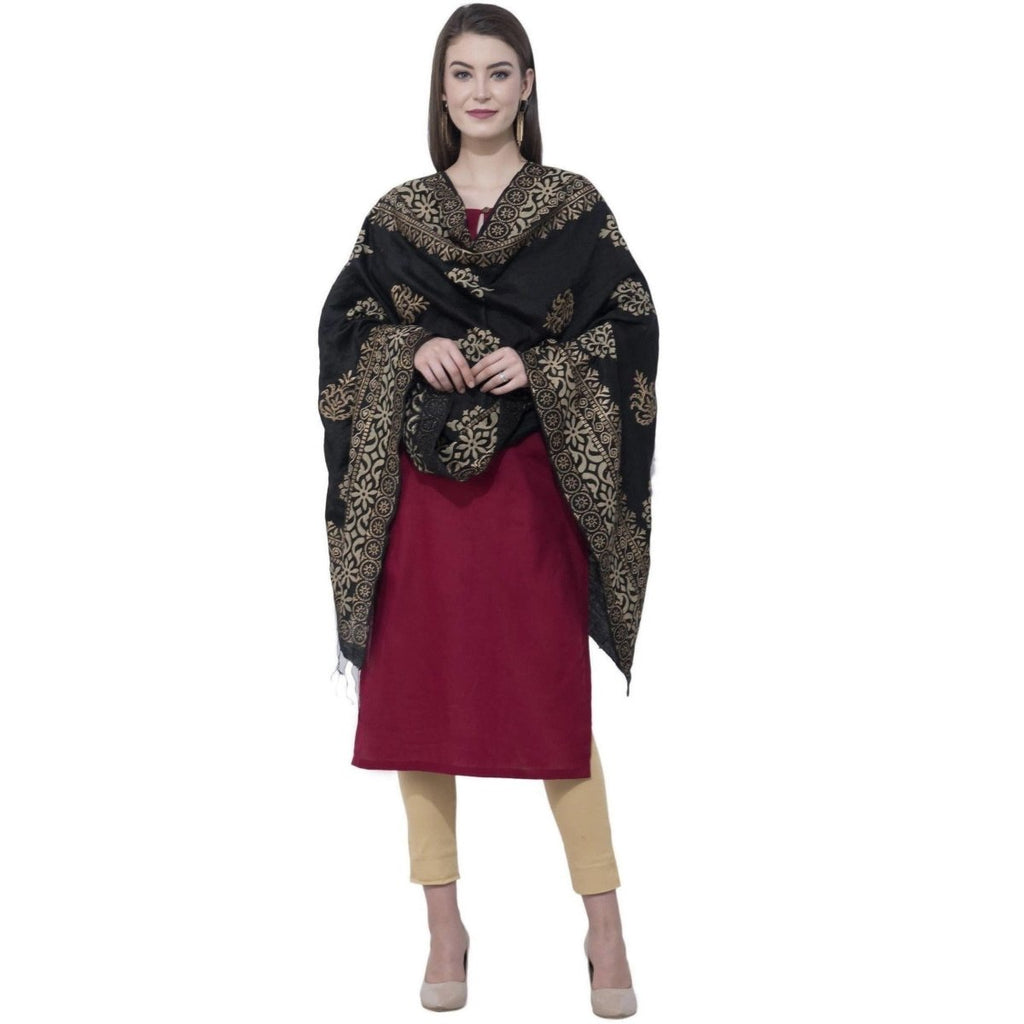 A R SILK Black Color Chanderi Gold Print Dupattas and Chunnis