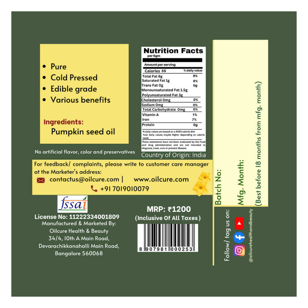 Oilcure Pumpkin Seed Oil Cold Pressed - Distacart