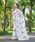 Teeya Creation White Color Pure Paper Silk Heavy Embroidery Work Wedding Wear Saree - Distacart