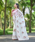 Teeya Creation White Color Pure Paper Silk Heavy Embroidery Work Wedding Wear Saree - Distacart