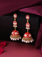 NVR Women Gold Plated Red Kundan Jhumkas Earrings - Distacart