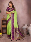 Aastha Fashion Parrot Green Kalamkari Silk Zari Woven Saree - Distacart