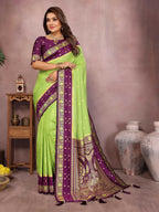 Aastha Fashion Parrot Green Kalamkari Silk Zari Woven Saree - Distacart