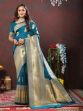 Lorenvalley Fashion Rama Soft Silk Woven Design Gold Zari Weaving Saree