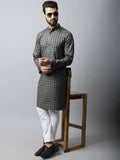 Even Apparels Brown Color Cotton Checked Men's Kurta With Band Collar (CHK1157) - Distacart