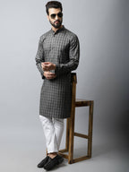 Even Apparels Brown Color Cotton Checked Men's Kurta With Band Collar (CHK1157) - Distacart