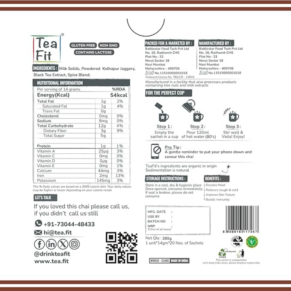 TeaFit Instant Jaggery Masala Tea Premix - Distacart