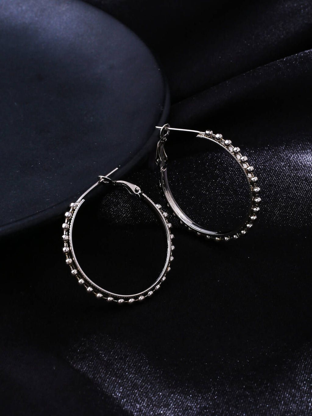 NVR Women Silver Toned Beaded Circular Earrings - Distacart