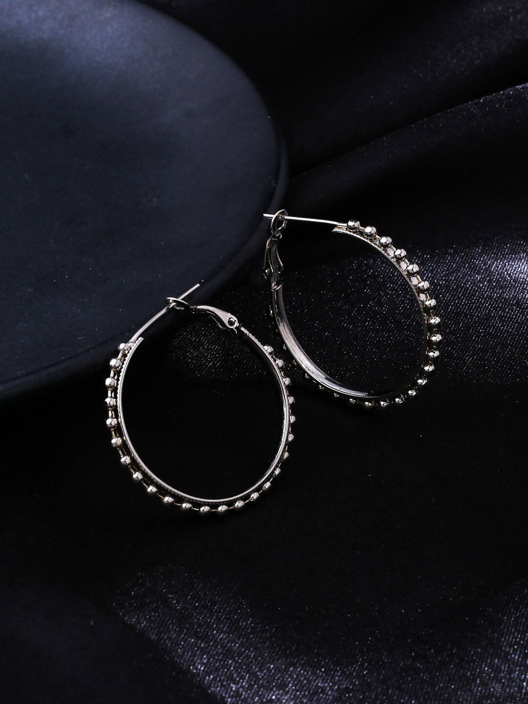 NVR Women Silver Toned Beaded Circular Earrings - Distacart