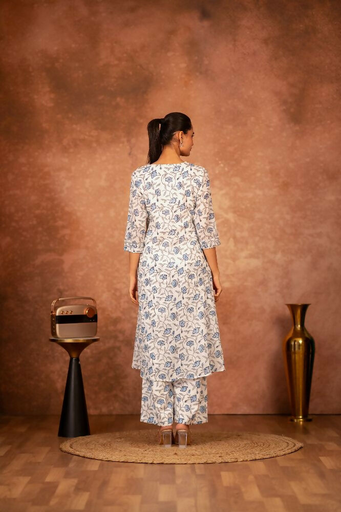 Joban Fashion Blue Hand Block Printed Cotton Suit Set - Distacart