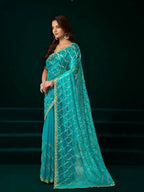 Joban Fashion Turquoise Net Party Wear Sarees - Distacart