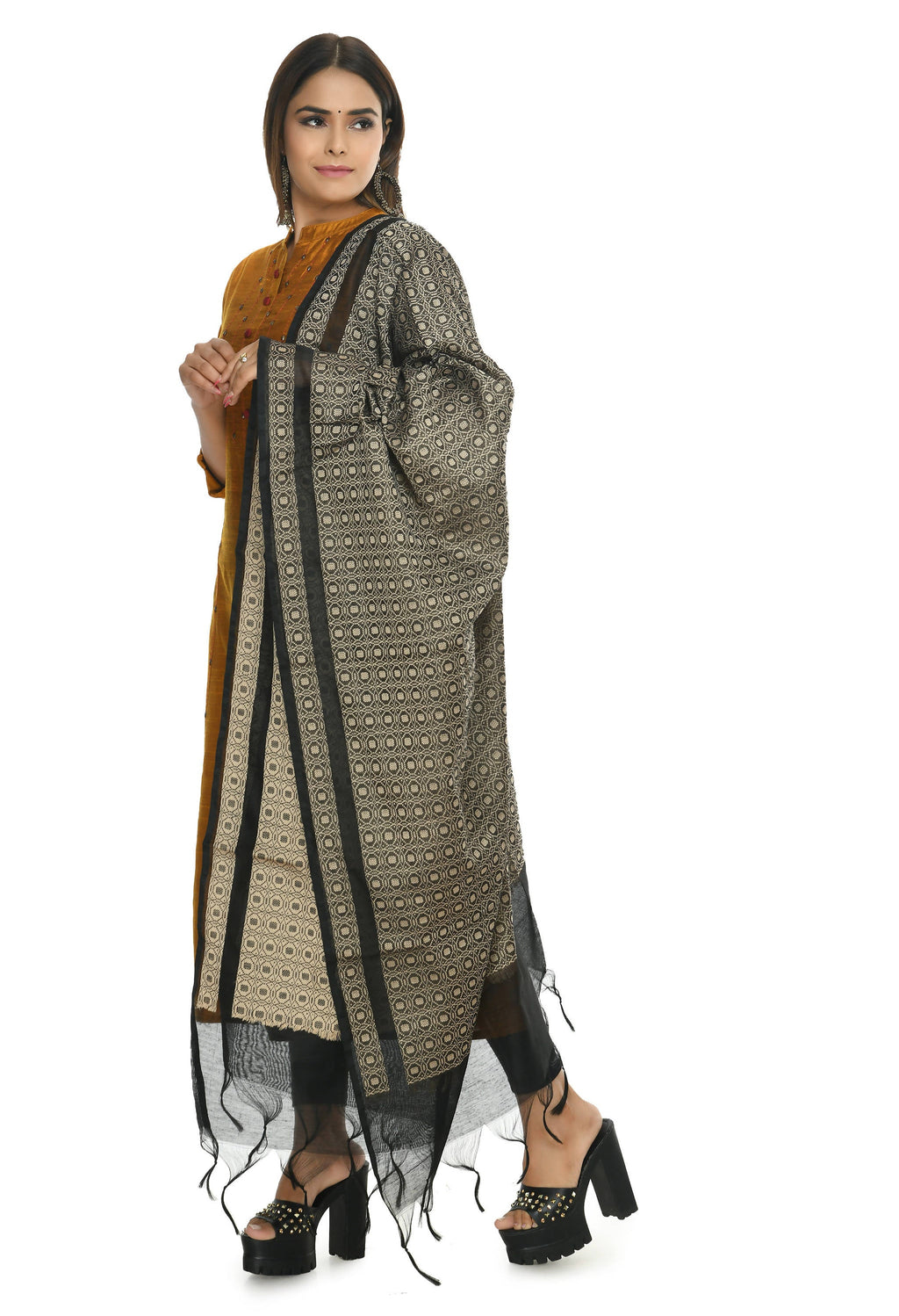Mominos Fashion Moeza Beautiful Handloom Cotton Black Dupatta - Distacart