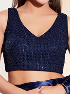 Joban Fashion Navy Blue Sequin Padded Blouse With V Neck Sleeveless - Distacart