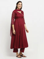 Rudra Bazaar Wine Angrakha Style Flared Anarkali Kurta with Pyjamas & Dupatta - Distacart