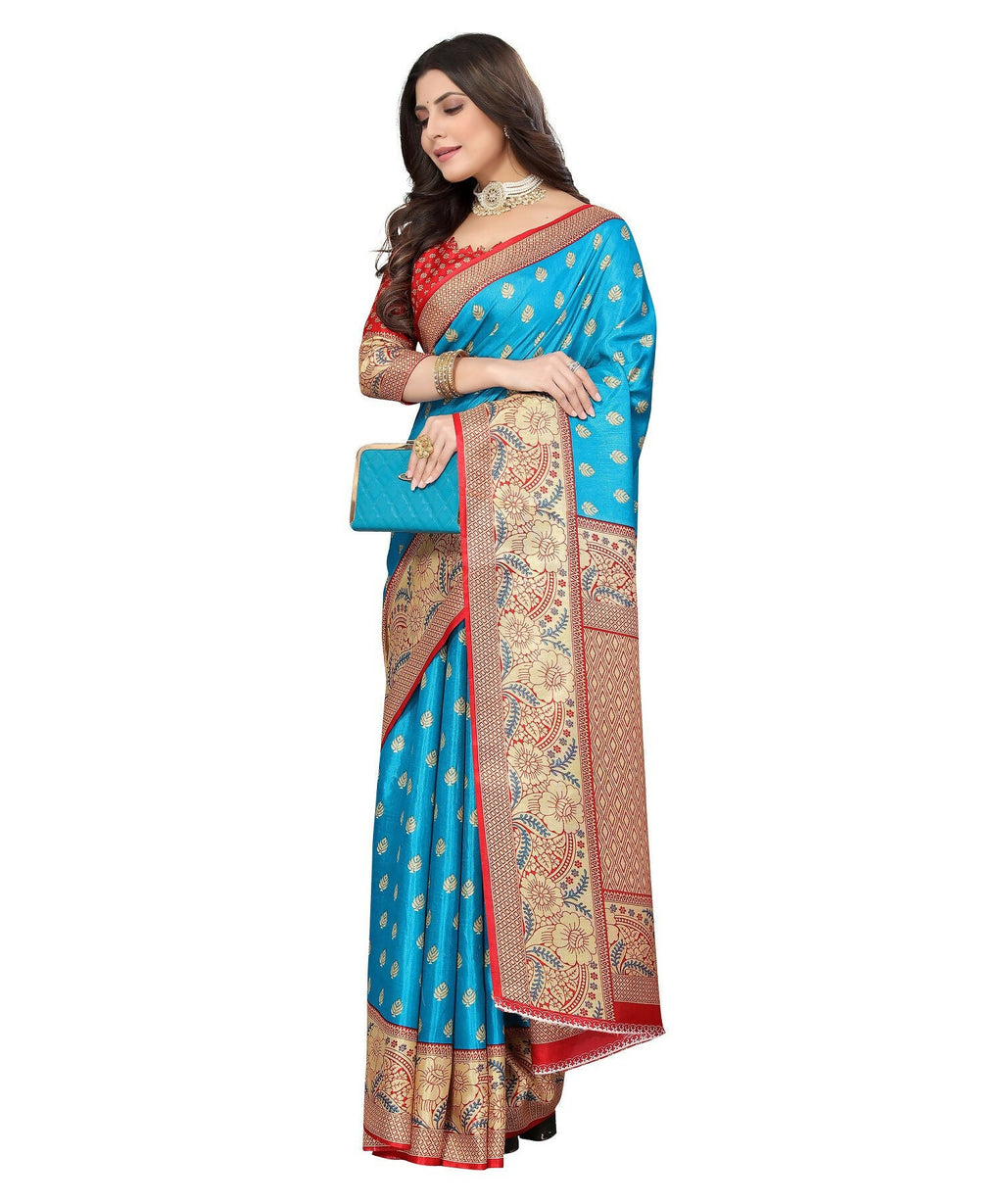 Vamika Blue Printed Art Silk Saree